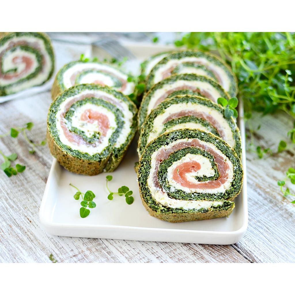 Spinach cheesy rolls with smoked salmon