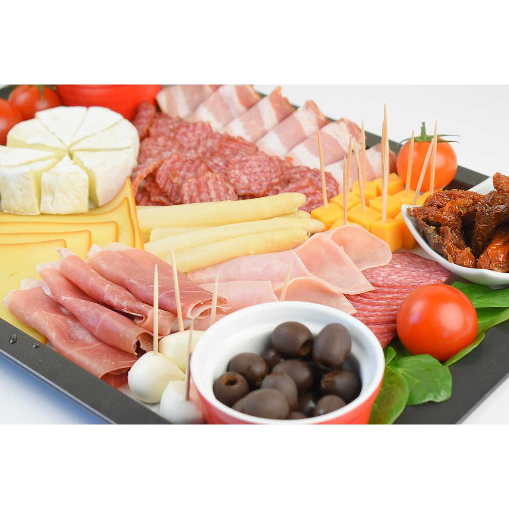Plate of mix sausages, hams and cheeses